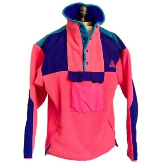 Vintage Nike ACG Neon Pink / Blue Devil's Tower Fleece Ski Jacket - M 🇺🇸 - Picture 3 of 14